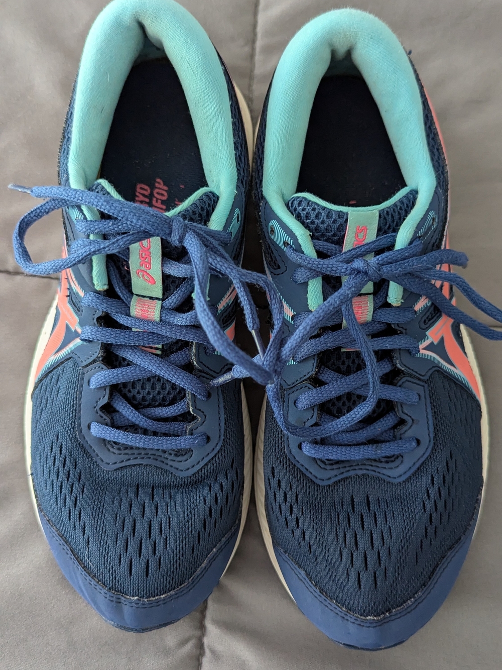 ASICS Navy Running Sneakers with Teal and Coral Accents